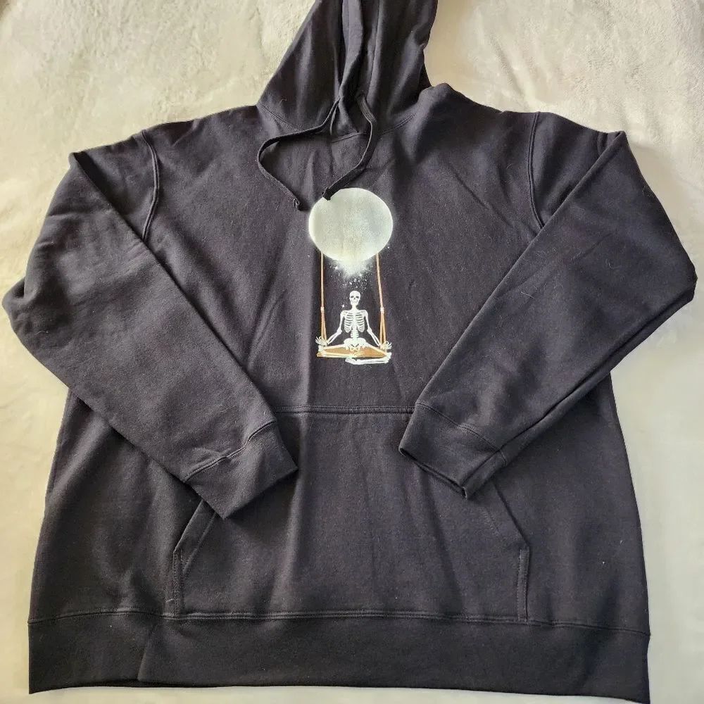 Port & Company Black Sweatshirt Hoodie With Skeleton Swinging Graphic XL New